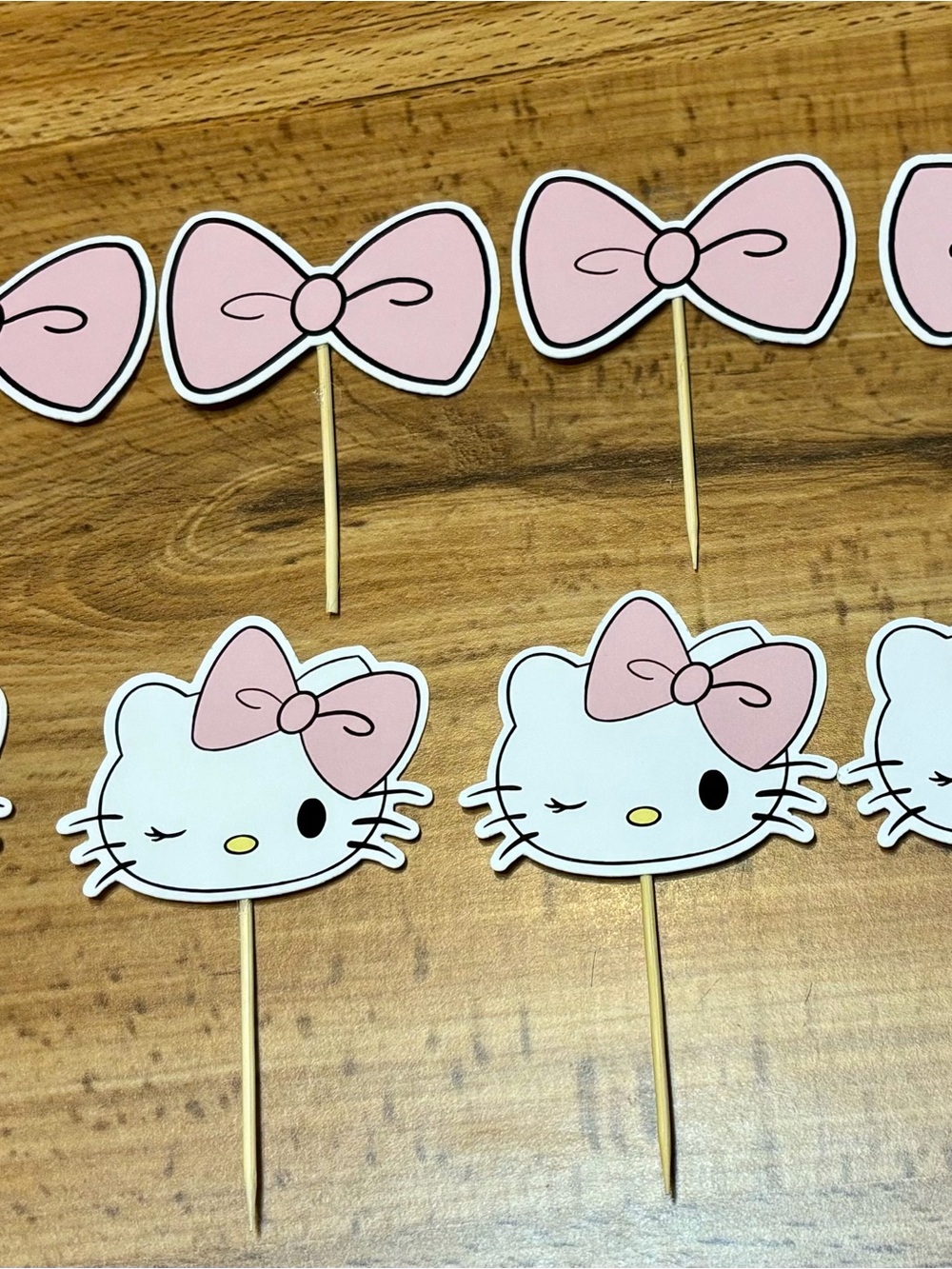 Pink Bow Cat Cupcake Toppers - Party Picks